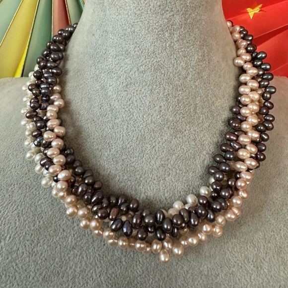 14k Yellow Gold 5-Strand Pearl Necklace - Picture 1 of 4